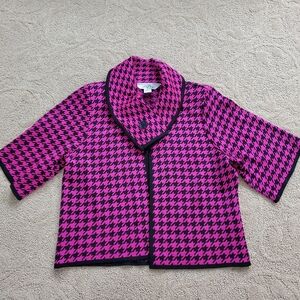 MING WANG Fuchsia Pink/Black Houndstooth One Button Cape Jacket  XS